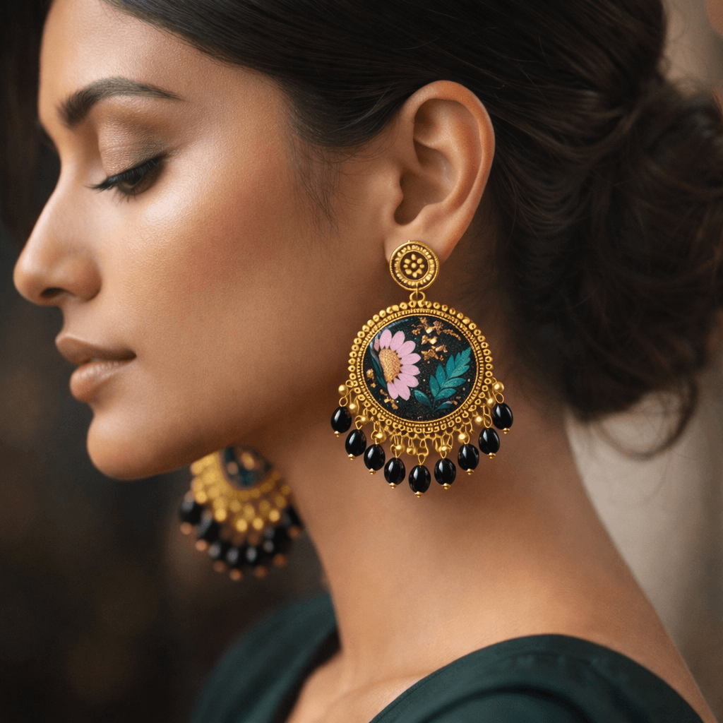 Midnight Bloom Resin Art Earrings