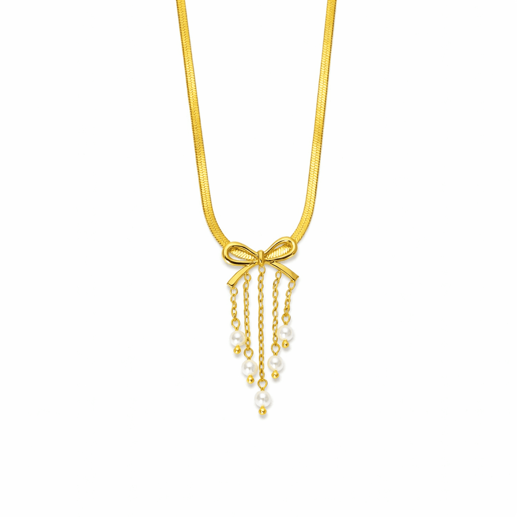 Golden Bow Pearl Drop Chain